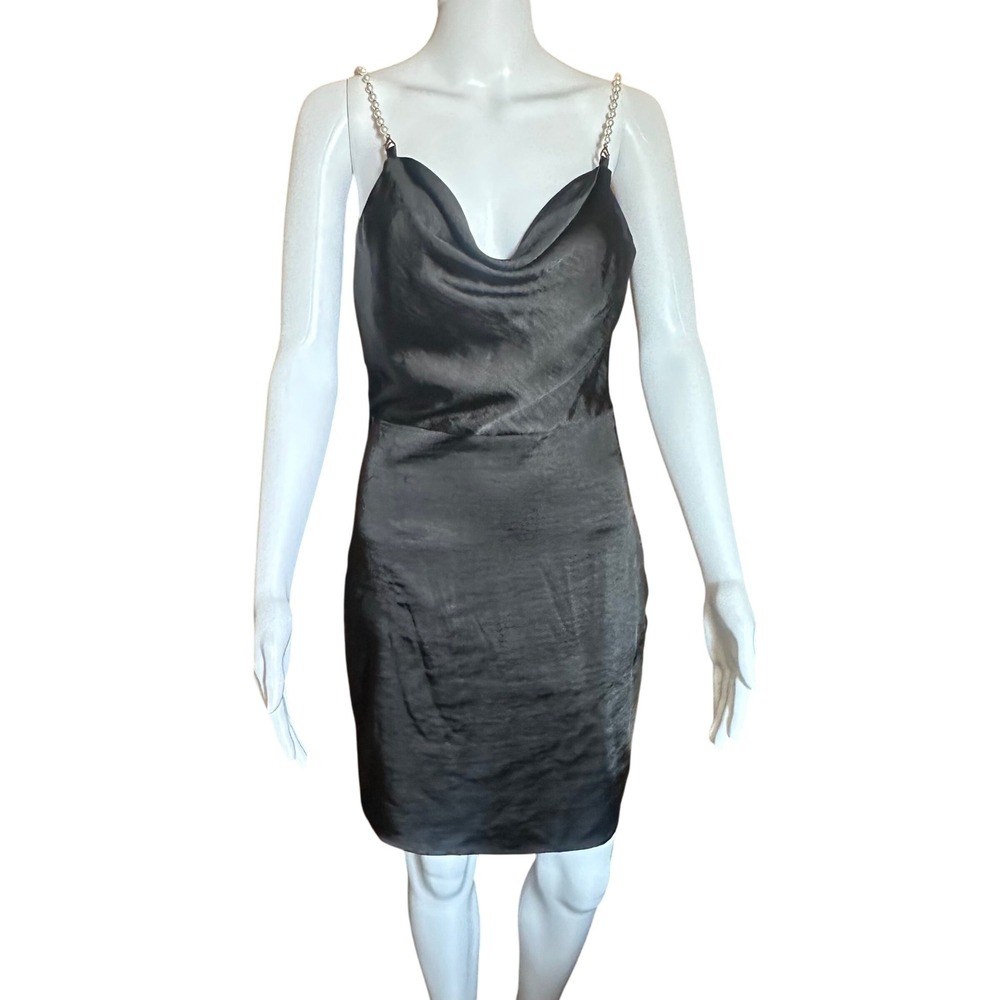 Nasty Gal Mini Dress Pearl Strap‎ Cowl Neck Satin Party Dress Size 4